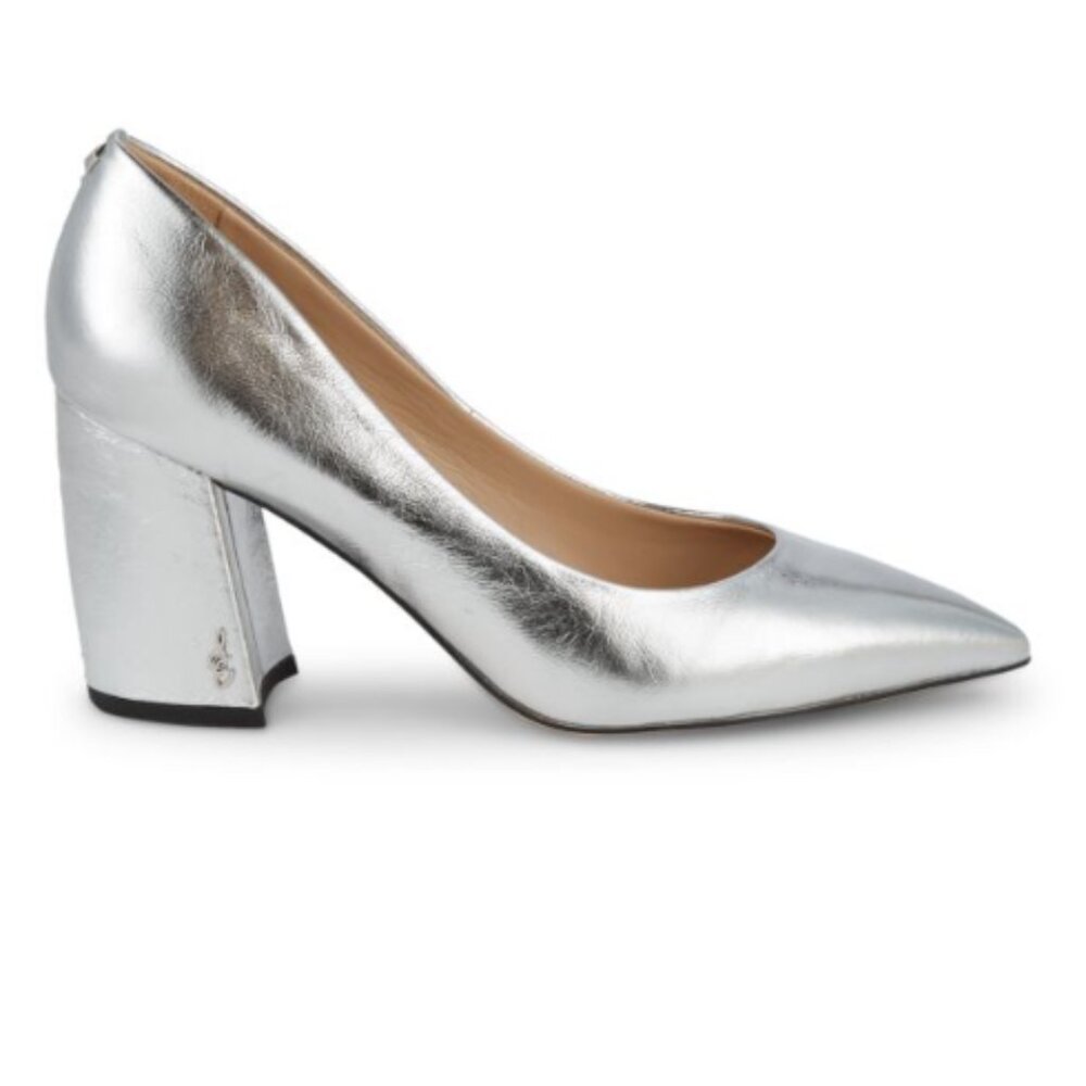Sam Edelman Tatiana Metallic Silver Genuine Leather Block Heel Pump / Size: 10